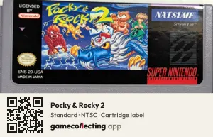 Pocky & Rocky 2 Super Nintendo Entertainment System, NTSC cartridge label
