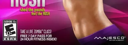 Zumba Fitness Rush, the ESRB box on its front
