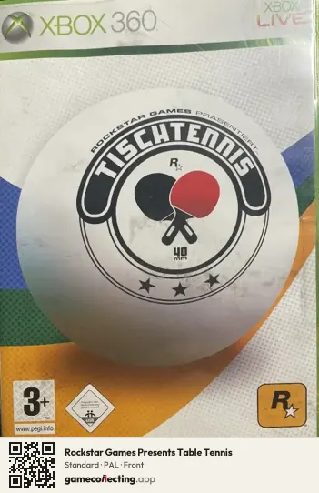Rockstar Games Presents Table Tennis Xbox 360, PAL box front