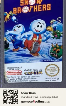 Snow Bros. Nintendo Entertainment System, PAL cartridge label