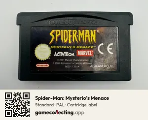 Spider-Man: Mysterio's Menace Game Boy Advance, PAL cartridge label