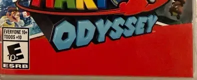 Super Mario Odyssey, the ESRB box on its front