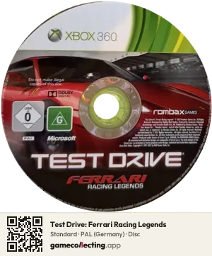 Test Drive: Ferrari Racing Legends Xbox 360, PAL disc