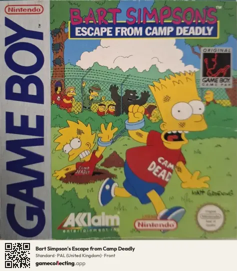 Bart Simpson's Escape from Camp Deadly Game Boy, United Kingdom box front