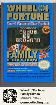 Wheel of Fortune: Family Edition Nintendo Entertainment System, NTSC cartridge label