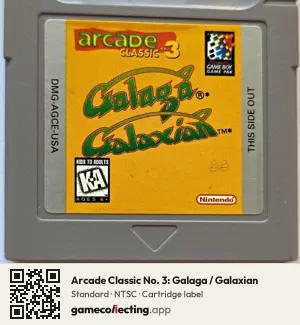 Arcade Classic No. 3: Galaga / Galaxian Game Boy, NTSC cartridge label