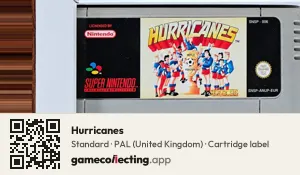 Hurricanes Super Nintendo Entertainment System, PAL cartridge label
