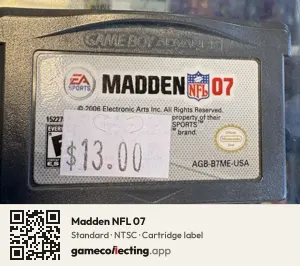 Madden NFL 07 Game Boy Advance, NTSC cartridge label