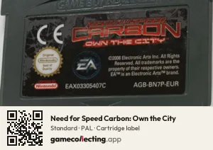 Need for Speed Carbon: Own the City Game Boy Advance, PAL cartridge label