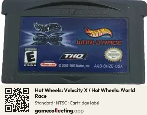 Hot Wheels: Velocity X / Hot Wheels: World Race Game Boy Advance, NTSC cartridge label