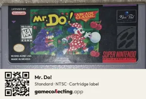 Mr. Do! Super Nintendo Entertainment System, NTSC cartridge label