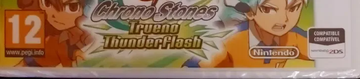 Inazuma Eleven GO Chrono Stones: Thunderflash, the PEGI square on its front