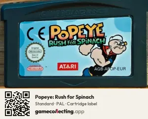 Popeye: Rush for Spinach Game Boy Advance, PAL cartridge label