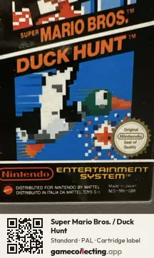 Super Mario Bros. / Duck Hunt Nintendo Entertainment System, PAL cartridge label