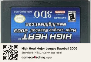 High Heat Major League Baseball 2003 Game Boy Advance, NTSC cartridge label