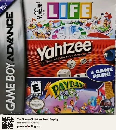 The Game of Life / Yahtzee / Payday Game Boy Advance, NTSC box front