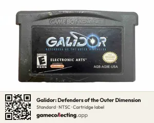 Galidor: Defenders of the Outer Dimension Game Boy Advance, NTSC cartridge label