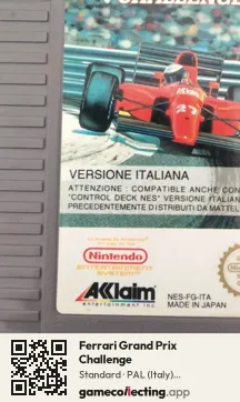 Ferrari Grand Prix Challenge Nintendo Entertainment System, PAL cartridge label