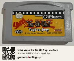 GBA Video Yu-Gi-Oh Yugi vs. Joey Game Boy Advance, NTSC cartridge label