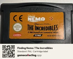 Finding Nemo / The Incredibles Game Boy Advance, PAL cartridge label