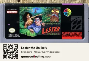 Lester the Unlikely Super Nintendo Entertainment System, NTSC cartridge label