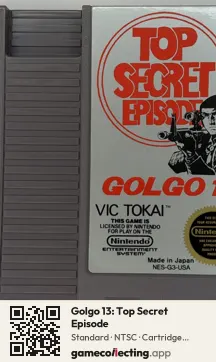 Golgo 13: Top Secret Episode Nintendo Entertainment System, NTSC cartridge label