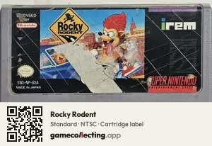 Rocky Rodent Super Nintendo Entertainment System, NTSC cartridge label
