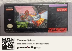 Thunder Spirits Super Nintendo Entertainment System, NTSC cartridge label