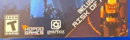 Risk of Rain 2, the ESRB box on its front