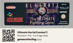 Ultimate Mortal Kombat 3 Super Nintendo Entertainment System, PAL cartridge label
