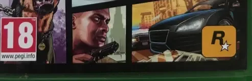 Grand Theft Auto V, the PEGI square on its front