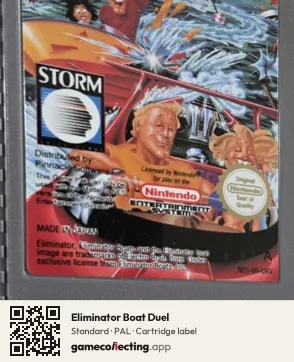 Eliminator Boat Duel Nintendo Entertainment System, PAL cartridge label