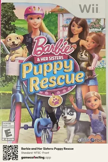 Barbie and Her Sisters: Puppy Rescue Nintendo Wii, NTSC box front