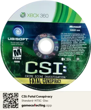 CSI: Fatal Conspiracy Xbox 360, NTSC disc