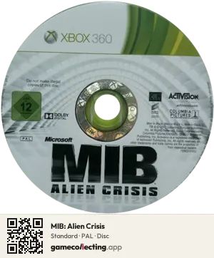 MIB: Alien Crisis Xbox 360, PAL disc