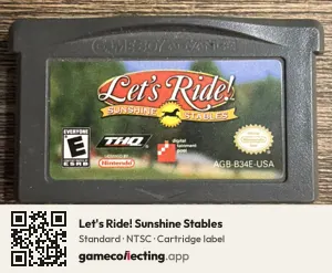 Let's Ride! Sunshine Stables Game Boy Advance, NTSC cartridge label