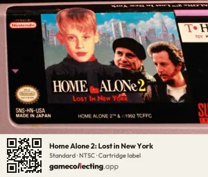 Home Alone 2: Lost in New York Super Nintendo Entertainment System, NTSC cartridge label