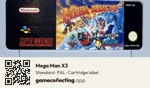 Mega Man X3 Super Nintendo Entertainment System, PAL cartridge label
