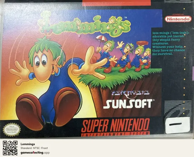 Lemmings Super Nintendo Entertainment System, NTSC box front