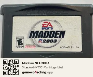 Madden NFL 2003 Game Boy Advance, NTSC cartridge label