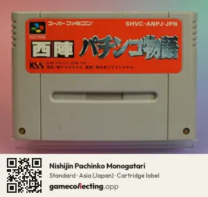 Nishijin Pachinko Monogatari Super Nintendo Entertainment System, Asia cartridge label