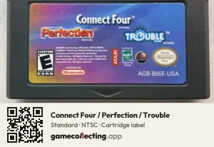 Connect Four / Perfection / Trouble Game Boy Advance, NTSC cartridge label