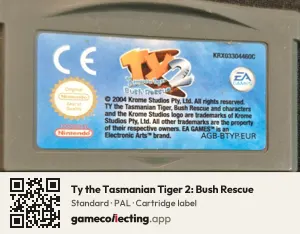 Ty the Tasmanian Tiger 2: Bush Rescue Game Boy Advance, PAL cartridge label