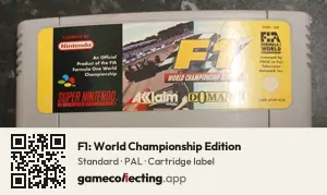 F1: World Championship Edition Super Nintendo Entertainment System, PAL cartridge label