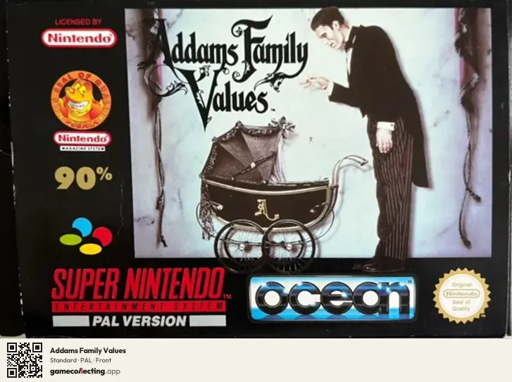 Addams Family Values Super Nintendo Entertainment System, PAL box front