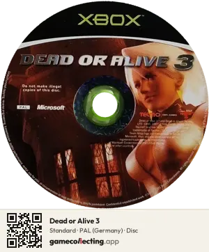 Dead or Alive 3 Xbox, PAL disc