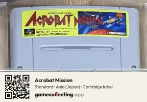 Acrobat Mission Super Nintendo Entertainment System, Asia cartridge label