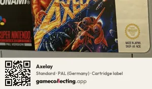Axelay Super Nintendo Entertainment System, PAL cartridge label