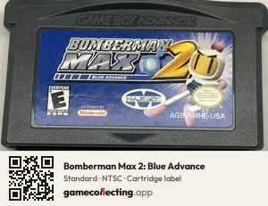 Bomberman Max 2: Blue Advance Game Boy Advance, NTSC cartridge label
