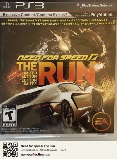 Need for Speed: The Run PlayStation 3, Canada box front